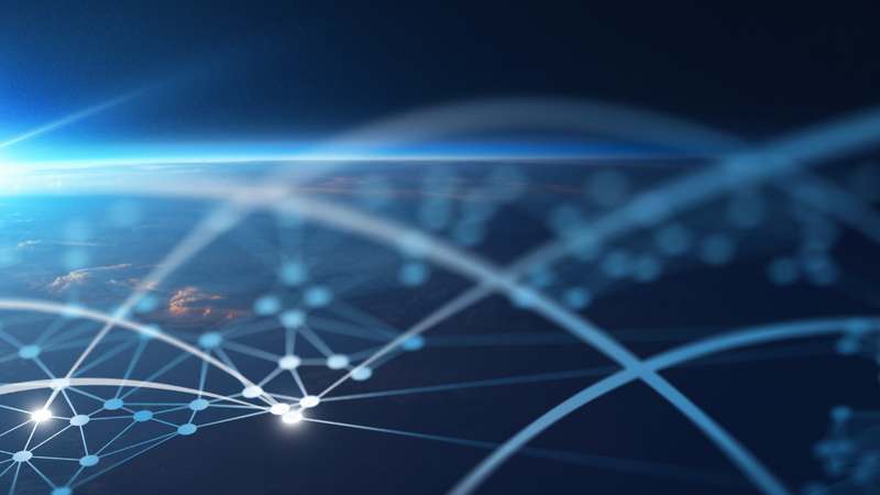 A visual representation of deep tech, showing multiple dots connecting together as light across the Earth's surface, demonstrating the connectedness of academia, industry, government, corporates and investors needed to deliver deep tech. A visual representation of deep tech, showing multiple dots connecting together as light across the Earth's surface, demonstrating the connectedness of academia, industry, government, corporates and investors needed to deliver deep tech.