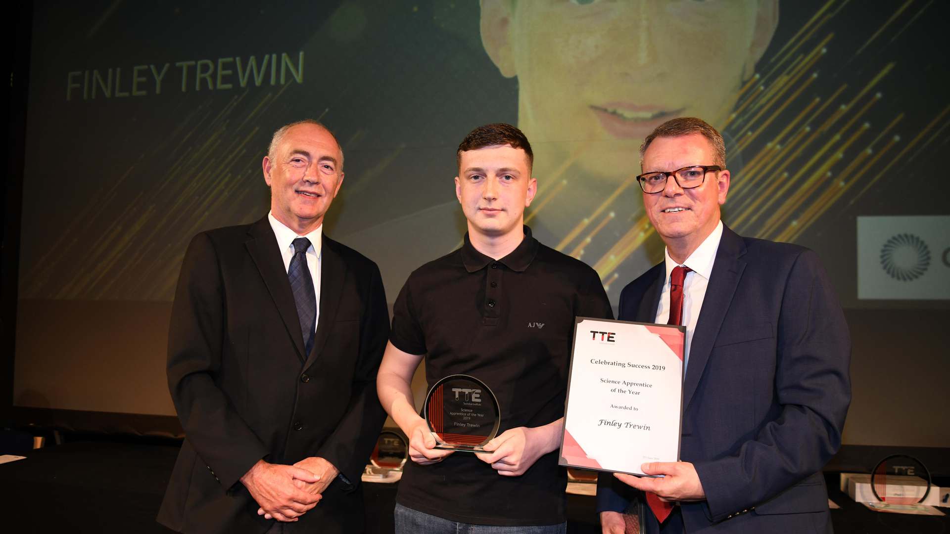 A photo of CPI apprentice Finley Trewin being presented with his award A photo of CPI apprentice Finley Trewin being presented with his award