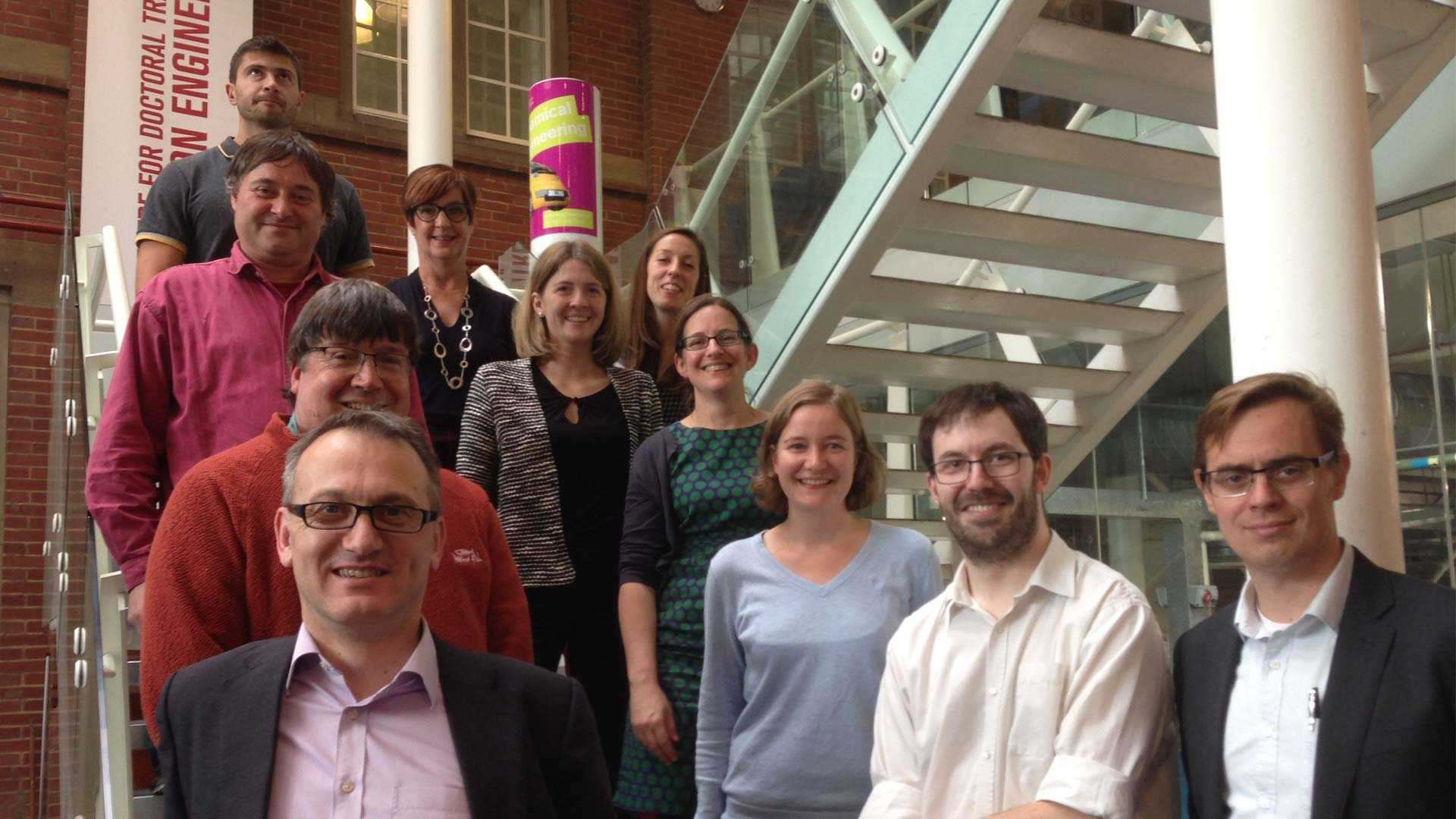 Some of the project team members at the kick-off meeting in the department of Chemical Engineering at Birmingham University. Left top to bottom: Dr Federico Alberini (lecturer in the school of chemical engineering, Birmingham), Dr Andrew Schofield (PDRA in soft matter physics, Edinburgh), Professor Peter Fryer (Chemical Engineering, Birmingham), Dr Tony Jackson (head of research, CPI), Middle top to bottom: Professor Elaine Martin (head of school of chemical and process engineering, Leeds), Dr Silvia Keppler (research scientist, CPI), Right top to bottom: Dr Kylee Goode (Research and Teaching Fellow in Chemical Engineering, Birmingham), Dr Caroline Kelly (Project Manager, CPI), Dr Katharina Roettger (Senior Research Scientist, CPI), Alex Smith (Process Engineering group team leader, CPI), Dr John Royer (Chancellor’s Fellow in soft matter physics, Edinburgh) Some of the project team members at the kick-off meeting in the department of Chemical Engineering at Birmingham University. Left top to bottom: Dr Federico Alberini (lecturer in the school of chemical engineering, Birmingham), Dr Andrew Schofield (PDRA in soft matter physics, Edinburgh), Professor Peter Fryer (Chemical Engineering, Birmingham), Dr Tony Jackson (head of research, CPI), Middle top to bottom: Professor Elaine Martin (head of school of chemical and process engineering, Leeds), Dr Silvia Keppler (research scientist, CPI), Right top to bottom: Dr Kylee Goode (Research and Teaching Fellow in Chemical Engineering, Birmingham), Dr Caroline Kelly (Project Manager, CPI), Dr Katharina Roettger (Senior Research Scientist, CPI), Alex Smith (Process Engineering group team leader, CPI), Dr John Royer (Chancellor’s Fellow in soft matter physics, Edinburgh)