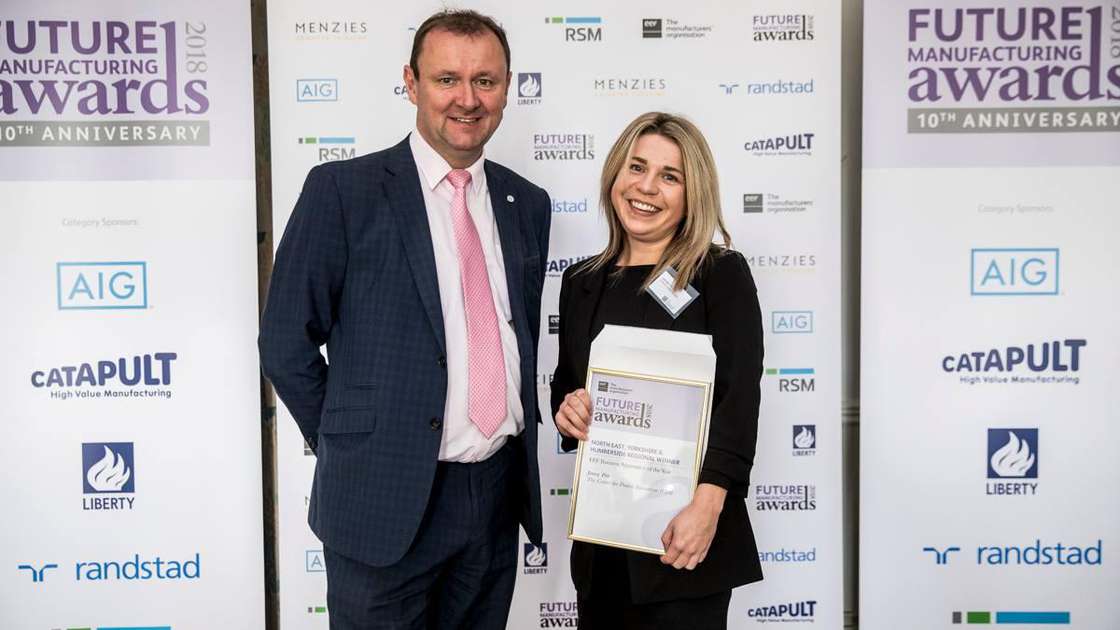 CPI apprentice Jenny Pitt receives her award from Richard Halstead, Membership Director for the North at EEF Picture: Neil Mansfield Photography CPI apprentice Jenny Pitt receives her award from Richard Halstead, Membership Director for the North at EEF Picture: Neil Mansfield Photography